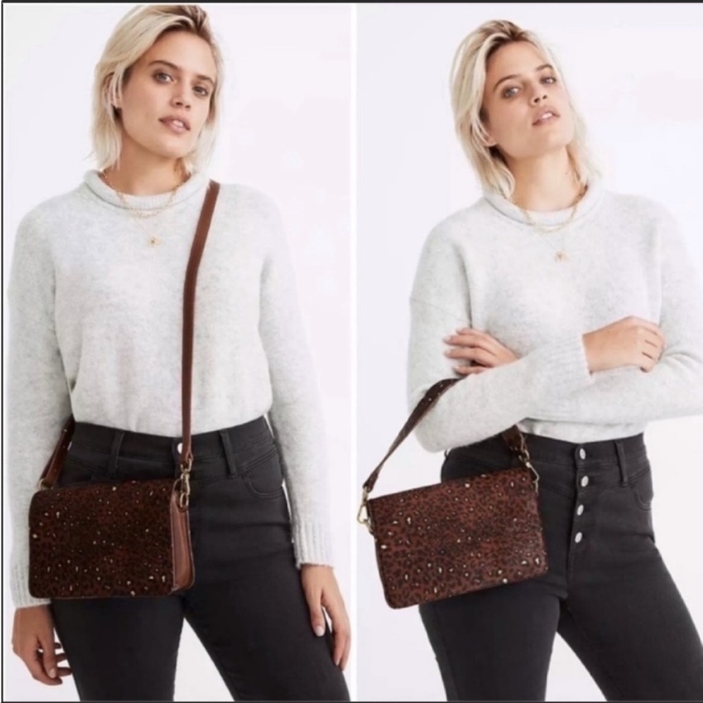MADEWELL NWT Leopard Leather Flap Convertible Crossbody Bag - Picture 8 of 8